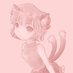 Rule 34 | 1girl, :3, animal ears, bad id, bad pixiv id, cat ears, cat girl, cat tail, chen, earrings, face, female focus, jewelry, monochrome, multiple tails, rif, short hair, solo, tail, touhou, twintails