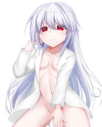 Rule 34 | 1girl, absurdres, breasts, coat, female focus, grisaia (series), highres, kazami kazuki, kowaku, looking at viewer, navel, nipples, no bra, no panties, open clothes, small breasts, solo, tagme, white background