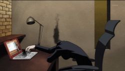 Rule 34 | 1girl, animated, animated gif, celty sturluson, chair, computer, durarara!!, headless, lamp, lowres, no humans, solo
