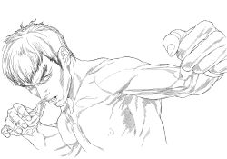 Rule 34 | 1boy, absurdres, fei long, graphite (medium), greyscale, highres, looking at viewer, male focus, mature male, monochrome, muscular, muscular male, short hair, simple background, solo, street fighter, traditional media, white background, yoshihara motoki