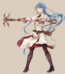 Rule 34 | 1girl, alternate costume, belt, belt pouch, black legwear, blue hair, boots, closed eyes, final fantasy, final fantasy xiv, floating hair, full body, gloves, haruaki katou, highres, holding, holding staff, kantai collection, long hair, open mouth, outstretched arms, pouch, robe, samidare (kancolle), simple background, solo, staff, standing, swept bangs, very long hair, white mage (final fantasy), white robe