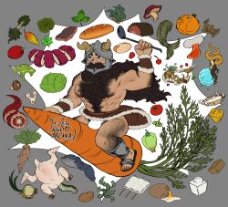 Rule 34 | 1boy, abs, absurdres, alternate muscle size, bara, beard, body fur, bulge, bulge peek, cabbage, carrot, chicken (food), creature, dryad, dungeon meshi, dwarf, evernight arcana, facial hair, fake horns, food, food focus, full body, hairy, hand hair, helmet, highres, horned helmet, horns, large pectorals, long beard, looking ahead, male focus, mandrake, mature male, muscular, muscular male, mustache, navel, navel hair, nipple hair, nipples, object riding, oversized food, oversized object, pectorals, pubic hair, pubic hair peek, pumpkin, senshi (dungeon meshi), solo, stomach, thick arm hair, thick back hair, thick chest hair, thick eyebrows, thick leg hair, thick mustache, thick navel hair, thighs, topless male, undine, very hairy, very long beard