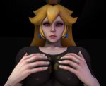 Rule 34 | 1girl, 3d, animated, blonde hair, grabbing another&#039;s breast, earrings, female focus, grabbing, jewelry, long hair, mario (series), mrlohnny, nintendo, princess peach, simple background, skin tight, solo, super mario bros. 1, tagme, video, video