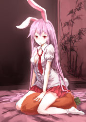 Rule 34 | 1girl, absurdres, animal ears, ankle socks, breasts, cleavage, faux traditional media, folding screen, hankon, highres, indoors, light purple hair, long hair, looking at viewer, loose necktie, medium breasts, necktie, no shoes, open clothes, open mouth, open shirt, pillow, pleated skirt, rabbit ears, rabbit girl, rabbit tail, red eyes, red necktie, reisen udongein inaba, shirt, short sleeves, sitting on pillow, skirt, socks, solo, tail, touhou, very long hair