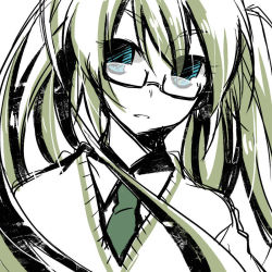 Rule 34 | 1girl, bad id, bad pixiv id, bespectacled, glasses, hatsune miku, long hair, simple background, solo, tamura hiro, vocaloid, white background
