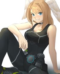Rule 34 | 1girl, asagi (banzoku210), black bodysuit, black choker, blue eyes, bodysuit, breast tattoo, breasts, choker, cleavage, eunie (xenoblade), head wings, highres, large breasts, long hair, looking at viewer, open clothes, smile, solo, tattoo, white wings, wings, xenoblade chronicles (series), xenoblade chronicles 3
