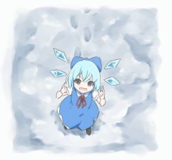 Rule 34 | 1girl, animated, animated gif, arms up, black eyes, blue bow, blue dress, blue hair, blue wings, bow, brown footwear, cirno, dress, from above, hair bow, ice, ice wings, index finger raised, jumping, neck ribbon, pantyhose, pi (pnipippi), red ribbon, ribbon, shirt, shoes, short hair, solo, touhou, white pantyhose, white shirt, wings