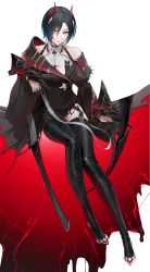 Rule 34 | 1girl, azur lane, bare shoulders, black footwear, black hair, black jacket, boots, cross, full body, highres, horns, iron cross, jacket, looking at viewer, non-humanoid robot, official art, ohisashiburi, red horns, rigging, robot, robot animal, scythe, short hair, solo, thigh boots, thighhighs, transparent background, ulrich von hutten (azur lane), yellow eyes