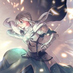 Rule 34 | 1boy, armor, bedivere (fate), blonde hair, braid, cape, fate/grand order, fate (series), gauntlets, green eyes, highres, long hair, male focus, prosthesis, prosthetic arm, shioika, solo