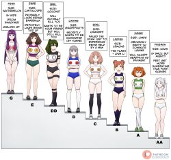 6+girls :t absurdres arm_behind_back arms_behind_back arms_under_breasts bare_legs black_buruma black_socks blue_buruma blue_eyes breast_envy breasts brown_eyes brown_hair buruma bust_chart cantaloupe coconut commentary crop_top crossed_arms crossed_legs dismaiden double_bun earrings edel_(sousou_no_frieren) ehre_(sousou_no_frieren) elf english_commentary english_text expressionless facing_viewer fern_(sousou_no_frieren) flat_chest floating_earring food frieren fruit full_body grapefruit green_buruma green_eyes green_hair grey_hair hair_bun hand_on_own_hip hands_on_own_hips high_side_ponytail highres holding_own_arm jewelry kanne_(sousou_no_frieren) kiwi_(fruit) kneehighs large_breasts laufen_(sousou_no_frieren) lawine_(sousou_no_frieren) lemon lime_(fruit) long_hair looking_at_another looking_at_viewer looking_to_the_side medium_breasts medium_hair melon multiple_girls navel orange_(fruit) orange_hair own_hands_together parted_lips patreon_username petite pink_hair pointy_ears pout purple_eyes purple_hair ranking shoes short_hair size_comparison small_breasts smile sneakers socks sousou_no_frieren sports_bra standing stomach straight_hair thigh_gap thigh_strap thighs twintails two_side_up ubel_(sousou_no_frieren) very_long_hair watermelon watson_cross white_buruma white_hair white_socks winner&#039;s_platform