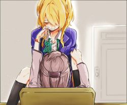 Rule 34 | 10s, 2girls, age difference, ayase eli, blonde hair, blush, closed eyes, love live!, love live! school idol project, minami kotori&#039;s mother, multiple girls, white hair, yuri