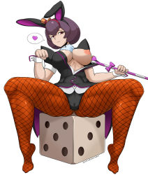 Rule 34 | 1girl, :3, ace attorney, animal ears, bonny de famme, breasts, brown pantyhose, candy, candy cane, fake animal ears, fishnet pantyhose, fishnets, food, full body, hat, highres, leotard, looking at viewer, mini hat, mini top hat, orange hat, pantyhose, phoenix wright: ace attorney - spirit of justice, playboy bunny, purple hair, rabbit ears, red eyes, safurantora, shoes, short hair, smile, solo, top hat, wrist cuffs