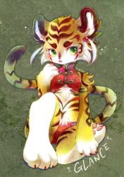 Rule 34 | 1girl, animal ears, armlet, body fur, chinese clothes, claws, female focus, fukuwan, furry, furry female, green eyes, open mouth, original, solo, tail, tiger ears, tiger tail