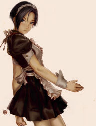 Rule 34 | 1girl, akumazawa, black hair, blush, kobayakawa rinko, love plus, maid, short hair, simple background, skirt, solo