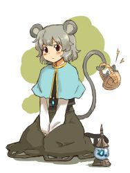 Rule 34 | 1girl, animal ears, bad id, bad pixiv id, basket, bishamonten&#039;s pagoda, capelet, dress, female focus, grey hair, jewelry, mouse (animal), mouse ears, mouse tail, nazrin, pendant, red eyes, shibasaki shouji, short hair, solo, tail, touhou