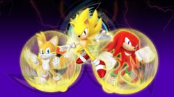 Rule 34 | 3boys, 3d, blue eyes, clenched hands, image sample, knuckles the echidna, lightning bolt symbol, male focus, metal sonic, multiple boys, outstretched hand, purple eyes, red eyes, sonic (series), sonic heroes, sonic the hedgehog, super sonic, tails (sonic), wallpaper