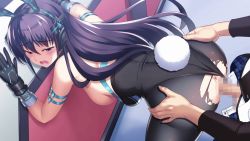 Rule 34 | animated, animated gif, blush, censored, dress, game cg, grisaia (series), grisaia barcarolle, leotard, looking at another, playboy bunny, purple hair, rabbit, rabbit ears, rabbit tail, sakaki yumiko, sex, sex from behind