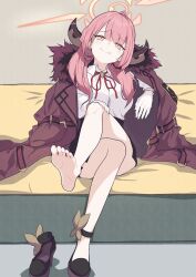 Rule 34 | 1girl, animated, animated png, aru (blue archive), barefoot, blue archive, crossed legs, dbchang teikoku, feet, hand on own knee, light blush, long hair, looking at viewer, pink hair, shoes, unworn shoes, smile, soles, toes, yellow eyes