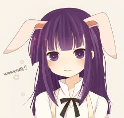 Rule 34 | 1girl, animal ears, ayu (mog), bad id, bad pixiv id, blush, copyright name, female focus, kemonomimi mode, long hair, looking at viewer, lowres, purple eyes, purple hair, simple background, solo, upper body, working!!, yamada aoi