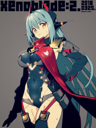 Rule 34 | 1girl, breasts, covered navel, garter straps, gloves, highleg, highleg leotard, joints, large breasts, leotard, long hair, looking at viewer, medium breasts, nintendo, orange eyes, poppi (xenoblade), poppi qtpi (xenoblade), purple hair, robot joints, sasaki tomomi, scarf, simple background, smile, solo, spoilers, thighhighs, xenoblade chronicles (series), xenoblade chronicles 2, yellow eyes