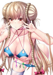 Rule 34 | 1girl, ahoge, alternate costume, ass, azur lane, bad id, bad pixiv id, bikini, bikini bottom pull, blue bikini, blush, braid, breasts, chin gero, choker, cleavage, commentary request, condom, condom belt, cum, cum in pussy, double bun, double w, formidable (azur lane), formidable (the lady of the beach) (azur lane), hair bun, hands up, hanging breasts, lactation, large breasts, leaning forward, long hair, looking at viewer, navel, nipple cutout, nippleless clothes, red eyes, revision, ribbon, sidelocks, single thighhigh, solo, swimsuit, thighhighs, used condom, very long hair, w