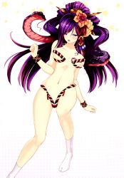 Rule 34 | 1girl, absurdres, blush, character request, genkai tokki moero chronicle, highres, navel, open mouth, purple hair, snake, solo