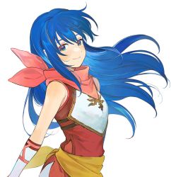 Rule 34 | 1girl, blue eyes, blue hair, caeda (fire emblem), closed mouth, female focus, fire emblem, fire emblem: mystery of the emblem, fire emblem heroes, highres, kyufe, long hair, matching hair/eyes, nintendo, pink scarf, scarf, simple background, smile, solo, upper body, white background, aged down