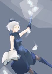 Rule 34 | atlus, bare shoulders, book, boots, card, dress, elizabeth (persona), hat, highres, pantyhose, persona, persona 3, short hair, sleeveless, sleeveless dress, solo, white hair, yellow eyes