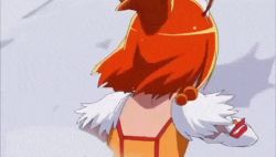 Rule 34 | 10s, 1boy, 1girl, animated, animated gif, bike shorts, boots, bow, bowtie, brooch, choker, clenched hand, cure sunny, dress, epic, fighting, hair bun, hino akane (smile precure!), jewelry, long hair, lowres, magical girl, orange dress, orange eyes, orange hair, pants, precure, red eyes, sharp teeth, short hair, shorts, shorts under skirt, single hair bun, skirt, smile precure!, teeth, thigh boots, thighhighs, werewolf, white hair, white thighhighs, wolfrun