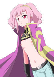 Rule 34 | 00s, 1girl, anya alstreim, bad id, bad pixiv id, breasts, cape, clothes lift, code geass, gloves, hairband, ica, inaka, navel, nipples, pink eyes, pink hair, shirt lift, shorts, small breasts, solo