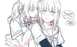 Rule 34 | 2girls, archived source, bad id, bad twitter id, blunt bangs, blush, braid, closed eyes, closed mouth, collared shirt, futaba sana, hair ornament, hair scrunchie, hand on another&#039;s shoulder, hatyo, image sample, kamihama university affiliated school uniform, layered sleeves, long sleeves, looking at viewer, magia record: mahou shoujo madoka magica gaiden, mahou shoujo madoka magica, medium hair, mizuna girls&#039; academy school uniform, monochrome, multiple girls, neck ribbon, ribbon, sailor collar, sailor shirt, school uniform, scrunchie, serafuku, shirt, shirt under shirt, short over long sleeves, short sleeves, side braids, sidelocks, sketch, smile, solo, speech bubble, tamaki iroha, twintails, twitter sample, wavy hair, white background