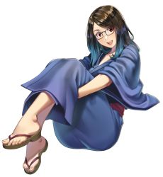 Rule 34 | 1girl, agustinus, black hair, blue hair, brown eyes, collarbone, commentary, english commentary, full body, glasses, gradient hair, indie virtual youtuber, japanese clothes, kimono, kson, looking at viewer, multicolored hair, open mouth, real life, solo, yukata