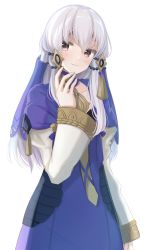 Rule 34 | 1girl, closed mouth, dress, fire emblem, fire emblem: three houses, hair ornament, highres, long hair, long sleeves, lysithea von ordelia, nintendo, pink eyes, satoimo chika, simple background, solo, white background, white hair