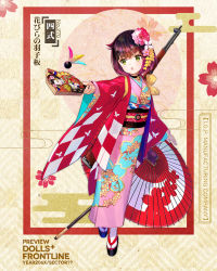 Rule 34 | 1girl, animal print, butterfly print, commentary request, english text, floral print, flower, full body, fuzichoco, girls&#039; frontline, green eyes, gun, hagoita, hair flower, hair ornament, hane (hanetsuki), highres, jacket, japanese clothes, kimono, new year, obi, official alternate costume, official art, paddle, pink kimono, red hair, rifle, sash, solo, translation request, type 4 (girls&#039; frontline), type 4 (hanetsuki paddle) (girls&#039; frontline), umbrella, weapon