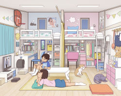 Rule 34 | 1boy, 1girl, brother and sister, cat, indoors, kiyo (kyokyo1220), loaded interior, lying, on floor, on stomach, siblings, skirt, tagme