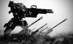 Rule 34 | 1other, aiming, artillery, cannon, full body, greyscale, gun, holding, holding gun, holding weapon, howitzer, mecha, monochrome, no humans, robot, science fiction, solo, standing, titan (titanfall), titanfall (series), titanfall 2, tone (titanfall 2), weapon, ylmi