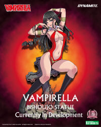 armlet black_hair blue_eyes boots bracelet breasts earrings high_heels highres jewelry kotobukiya_bishoujo large_breasts long_hair navel underboob vampirella vampirella_(character) yamashita_shun&#039;ya