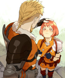 Rule 34 | 1boy, 1girl, beard, braid, braided ponytail, breasts, crying, crying with eyes open, facial hair, feet out of frame, fingerless gloves, fire emblem, fire emblem: three houses, fire emblem warriors: three hopes, fur collar, gloves, headpat, height difference, highres, jeralt reus eisner, leonie pinelli, nintendo, orange eyes, orange hair, partially fingerless gloves, shishima eichi, short hair, tearing up, tears, wavy eyes