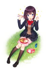 Rule 34 | + +, 1girl, :t, ango, ankkoyom, artist name, bad id, bad pixiv id, bendy straw, black footwear, black skirt, black socks, blazer, blush stickers, bow, bowtie, chopsticks, collared shirt, drinking straw, eating, egg (food), flower, food, fork, fried egg, full body, grass, highres, holding, holding chopsticks, jacket, juice box, kneehighs, knees together feet apart, lettuce, loafers, looking at viewer, napkin, original, outdoors, plaid, plaid skirt, plate, purple hair, rabbit, red bow, red bowtie, rice, school uniform, shirt, shoes, short hair, simple background, sitting, skirt, socks, solo, spoon, tomato, unbuttoned, uniform, white background, white flower, white shirt, wing collar