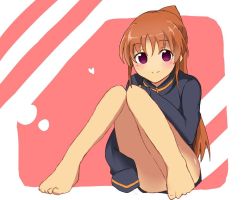 Rule 34 | 1girl, bare legs, barefoot, female focus, full body, jacket, long sleeves, naked jacket, saki (manga), solo, takakamo shizuno, track jacket