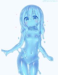 Rule 34 | blue eyes, blue hair, blush, breasts, curss, highres, monster girl, navel, no nipples, slime girl, small breasts