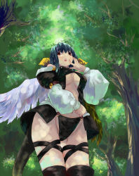 Rule 34 | 1girl, arc system works, asymmetrical wings, breasts, dizzy (guilty gear), forest, from below, guilty gear, large breasts, nature, salada, solo, thighhighs, tree, underboob, wings