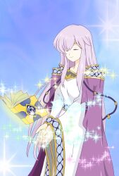 Rule 34 | 1girl, book, cape, circlet, closed eyes, dress, fire emblem, fire emblem: genealogy of the holy war, floating, floating book, floating object, highres, julia (fire emblem), long hair, magic, nintendo, purple cape, purple hair, siglud1225, simple background, smile, solo, wide sleeves