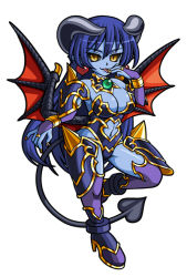 Rule 34 | 1girl, astaroth (shinrabanshou), bat wings, blue hair, blue skin, colored skin, demon girl, long hair, tail, wings