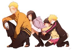 Rule 34 | 2boys, 2girls, ahoge, bad id, bad pixiv id, black hair, blonde hair, boruto: naruto the movie, boruto: the movie, closed eyes, facial mark, family, father and daughter, father and son, happy, highres, hime cut, hug, hug from behind, husband and wife, hyuuga hinata, kneeling, long hair, mother and daughter, mother and son, multiple boys, multiple girls, naruto, naruto (series), ryota (ry o ta), short hair, simple background, smile, spiked hair, squatting, thighhighs, uzumaki boruto, uzumaki himawari, uzumaki naruto, whiskers