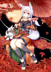 Rule 34 | 1girl, alcohol, alternate hairstyle, animal, animal ears, autumn leaves, bad id, bad twitter id, bare shoulders, breasts, cleavage, collarbone, cup, feet, full moon, hair ornament, hair ribbon, hairclip, highres, inubashiri momiji, japanese clothes, large breasts, leaf, looking at viewer, moon, no shoes, obi, oohirakeisuke, red eyes, red ribbon, ribbon, sakazuki, sake, sash, silver hair, sitting, solo, tail, wolf, wolf ears, wolf tail