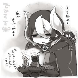 Rule 34 | commentary request, holding, looking at another, lowres, made in abyss, maruruk, monochrome, negi (kyouki-beya), ozen, regu (made in abyss), riko (made in abyss), translation request