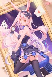 Rule 34 | 1girl, absurdres, ace (playing card), ace of hearts, animal ears, azur lane, black footwear, blue flower, blue rose, card, dress, dutch angle, feet out of frame, five of spades, flower, frilled gloves, frills, gloves, heart, highres, holding, holding pocket watch, long hair, looking at viewer, official alternate costume, orange eyes, pink hair, playing card, pocket watch, purple dress, purple gloves, purple thighhighs, rabbit ears, rabbit girl, rose, shimakaze (azur lane), shimakaze (the white rabbit of wonderland) (azur lane), shino pupille, sleeveless, sleeveless dress, solo, standing, standing on one leg, thighhighs, very long hair, watch, zettai ryouiki