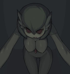 Rule 34 | 1girl, animal, bent over, blush, breasts, creature, creatures (company), dark, game freak, gardevoir, gen 3 pokemon, hanging breasts, imminent rape, large breasts, licking lips, looking at viewer, masha, naughty face, nintendo, no humans, pokemon, pokemon (creature), pov, red eyes, solo, thigh gap, thighs, tongue, tongue out