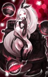 Rule 34 | 10s, 1girl, abyssal ship, armored aircraft carrier princess, breasts, colored skin, ganesagi, gloves, glowing, glowing eyes, kantai collection, long hair, nude, pale skin, personification, red eyes, solo, white hair, white skin